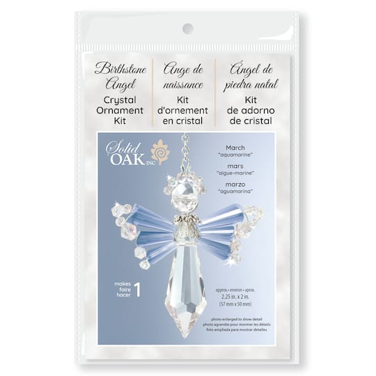 Solid Oak March/Aquamarine Birthstone Angel Crystal Suncatcher Ornament Kit